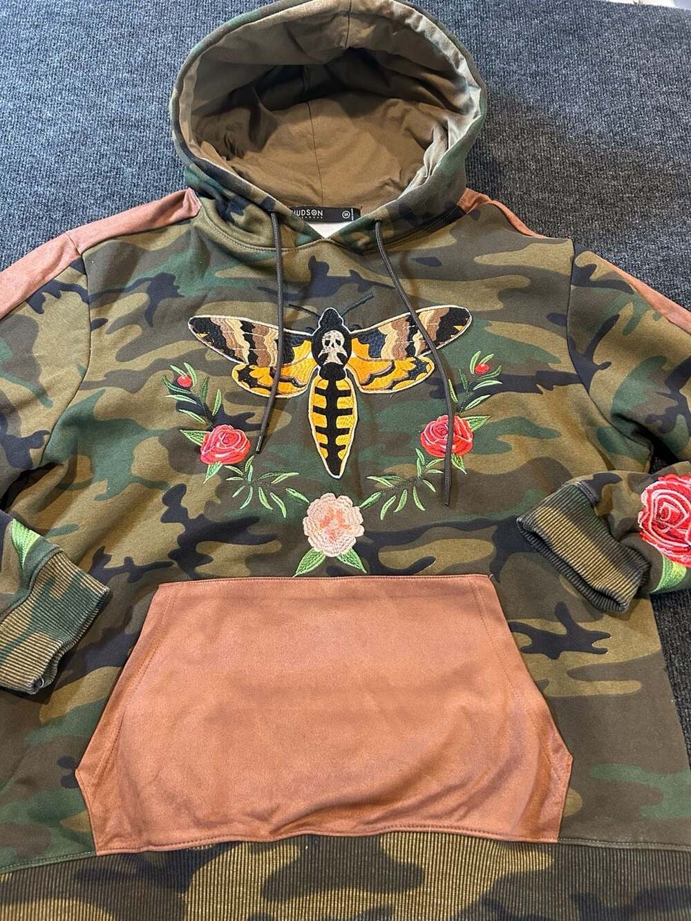 Hudson Outerwear Camo Death’s Head Moth & Snake Embroidered Hoodie – Size 2X